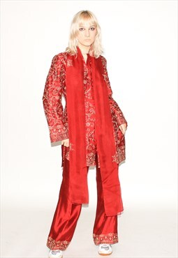 Vintage Y2K Indian trouser set co-ords in red / gold