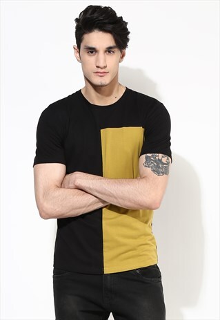 ORGANIC COTTON CUT AND SEW T-SHIRT. BLACK AND GOLD T-SHIRT