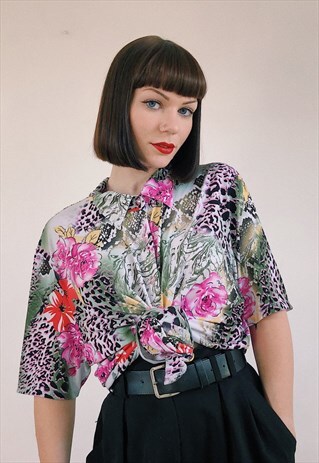 VINTAGE 90S FLORAL AND LEOPARD PRINT BLOUSE