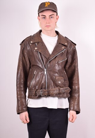 MENS VINTAGE LEATHER JACKET MEDIUM BROWN 90S