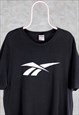 VINTAGE REEBOK CLASSIC BLACK T-SHIRT SPELL OUT GRAPHIC XXL
