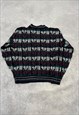 VINTAGE KNITTED JUMPER ABSTRACT PATTERNED GRANDAD SWEATER