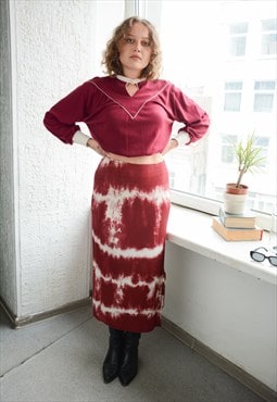 Vintage Y2K Maroon Acid Wash Midi Stretchy Skirt