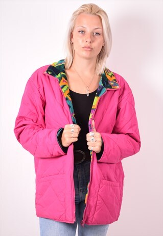FILA WOMENS VINTAGE QUILTED JACKET LARGE PINK 90S