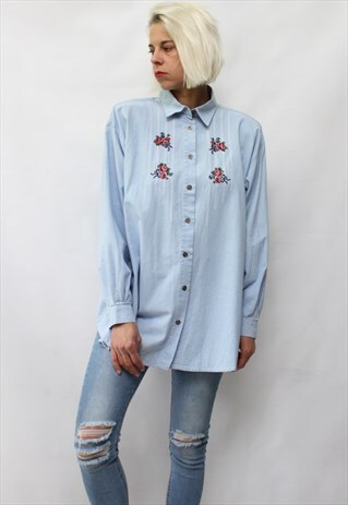 VINTAGE 80' BEAUTIFUL CUTE PASTEL BLUE SHIRT