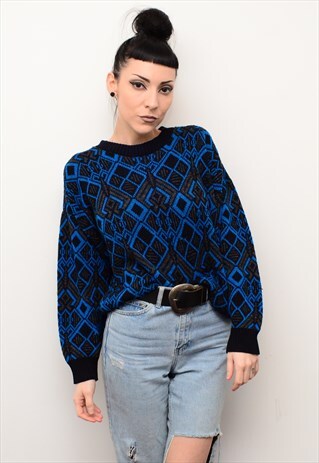 VINTAGE 90'S RETRO ABSTRACT PATTERNED SLOUCHY JUMPER