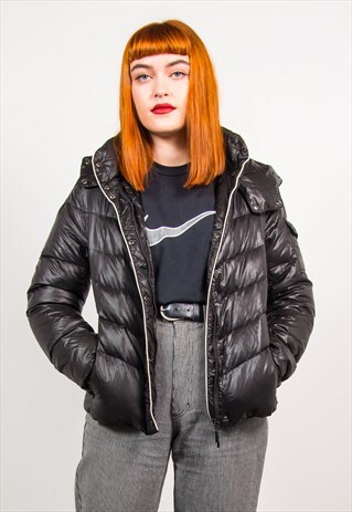 VINTAGE 90'S BLACK PADDED PUFFA JACKET COAT