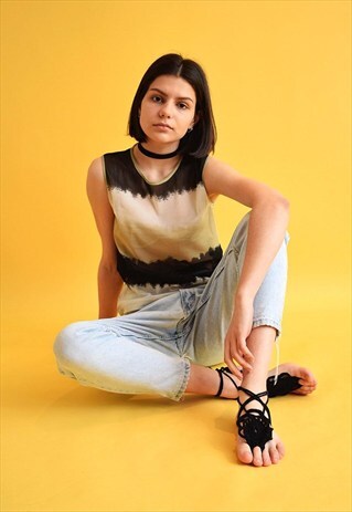 VINTAGE 90'S RETRO STRIPED DIP DYE MESH TOP