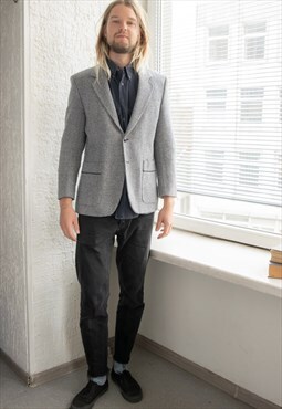 Vintage 80's Blue/Grey Wool Suit Jacket