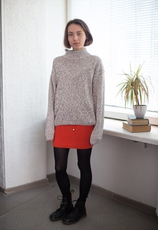 VINTAGE 90'S KNITTED HIGH COLLAR BROWN JUMPER