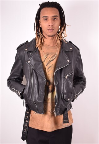 MENS VINTAGE MOTO RACER JACKET MEDIUM BLACK 90S