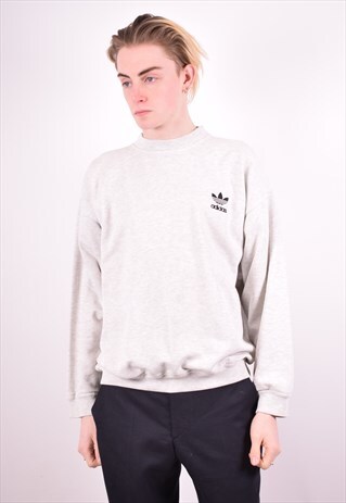 ADIDAS MENS VINTAGE SWEATSHIRT JUMPER LARGE GREY 90S
