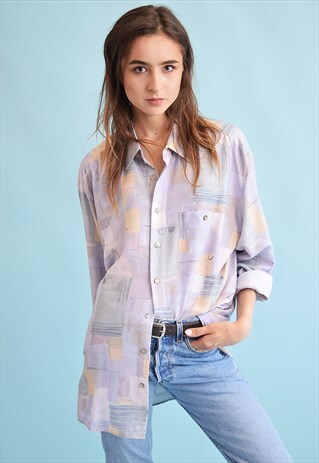90'S RETRO ABSTRACT PRINT OVERSIZED DADS SHIRT TOP