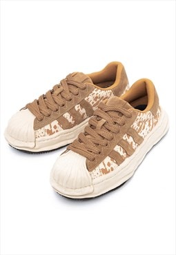 Cow print sneakers melted sole trainers chunky skater shoes