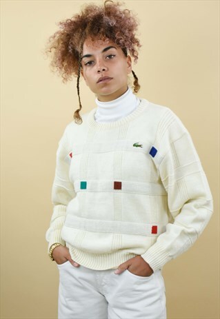 VINTAGE PREPPY LACOSTE CREAM KNITTED JUMPER