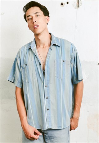 VINTAGE 90S STRIPED DENIM CHAMBRAY PATTERNED SHIRT