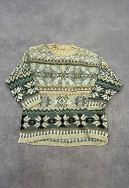 Vintage Knitted Jumper Abstract Patterned Chunky Knit 