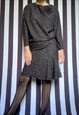 VINTAGE 80S BLACK SILVER GLITTER DISCO MIDI DRESS, UK14/16