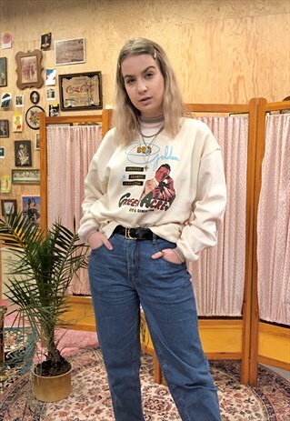 VINTAGE 80S BEIGE PRINTED SWEATER