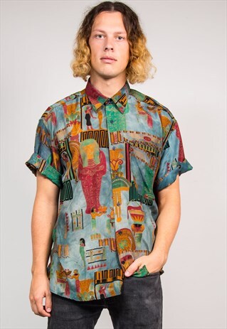 90'S VINTAGE WAVEY EGYPTIAN PATTERN SHORT SLEEVE SHIRT
