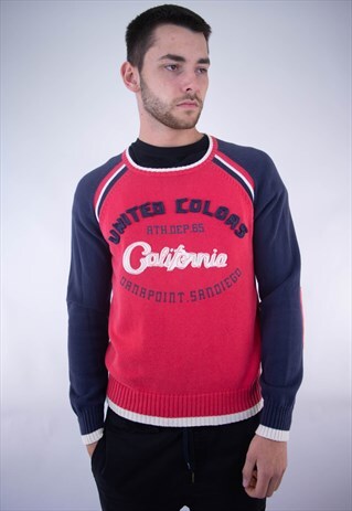 VINTAGE BENETTON BIG LOGO SPELLOUT EMBROIDERY SWEATSHIRT