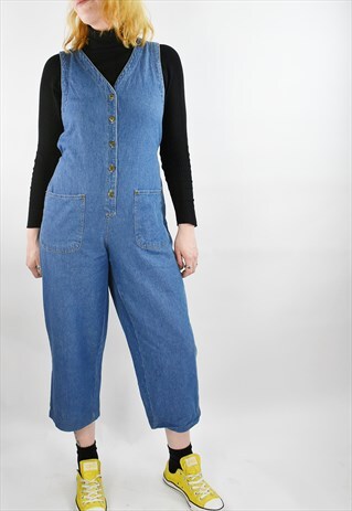 VINTAGE 80S SUPER CUTE AWKWARD LENGTH DENIM ROMPER