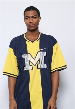 VINTAGE NIKE MICHIGAN LOGO T-SHIRT YELLOW AND BLUE