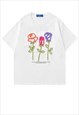 FLORAL PATCH T-SHIRT REWORKED PATTERN TEE RETRO DIY TOP