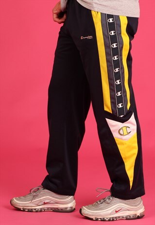 CHAMPION NAVY AND YELLOW TRACKSUIT BOTTOMS