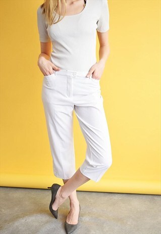 90'S RETRO SMART CLASSY WHITE MINIMALIST SHORT CUT TROUSERS