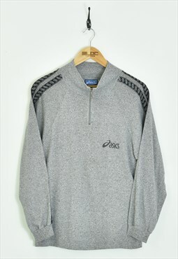 Vintage  Asics Quarter Zip Sweatshirt Grey Medium