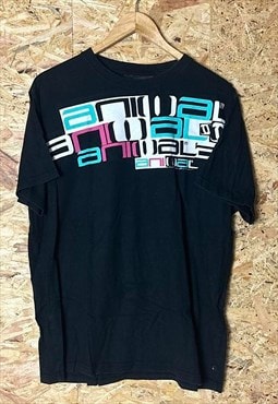 Vintage Animal Spellout Black Surfer T-Shirt Size XL