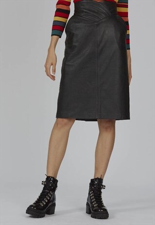VINTAGE 80'S PREMIUM SUPER HIGH WAISTED MIDI LEATHER SKIRT