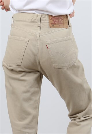 VINTAGE LEVI 501 28X30 BEIGE DENIM JEANS