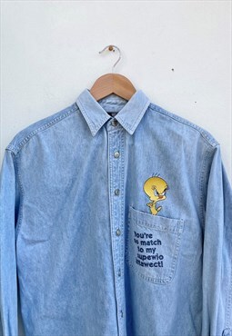 Vintage Warner Bros. studio embroidered Tweety denim shirt