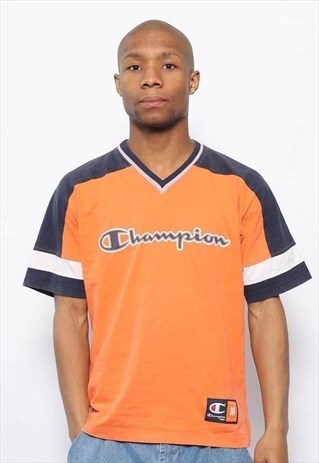 VINTAGE CHAMPION BIG LOGO SPELLOUT T-SHIRT ORANGE