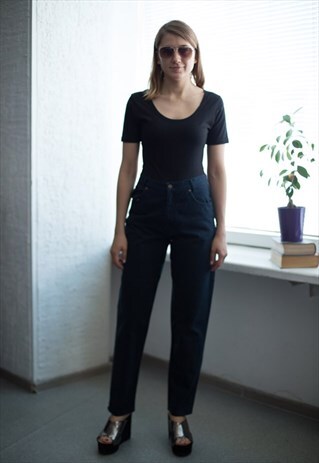 VINTAGE 80'S BLACK/BLUE SOFT HIGH WAISTED CARROT JEANS