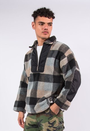 90S CHECK PATTERN FLEECE JACKET 1/4 ZIP