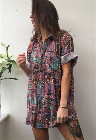 PATTERNED ABSTRACT OVERSIZED VINTAGE UNISEX FESTIVAL SHIRT