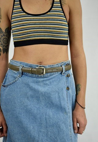 VINTAGE 90S LEEGIN GREY LEATHER WESTERN BELT W/SILVER BUCKLE