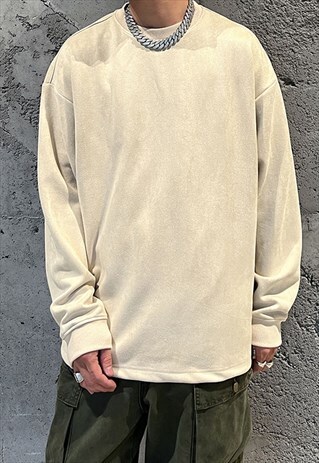 CREAM OVERSIZED SUEDE SWEATSHIRTS UNISEX