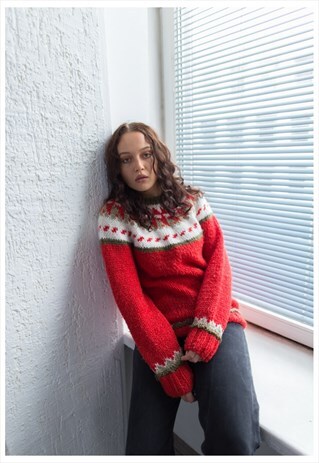 VINTAGE 80'S RED SCANDI STYLE JUMPER