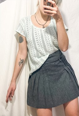 Vintage Top Y2K Crocheted Fairycore Pastel Lace Top