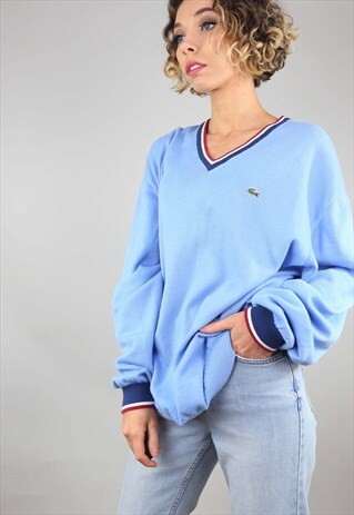 VINTAGE RETRO OVERSIZED LACOSTE BLUE SWEATSHIRT JUMPER