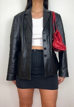Vintage Black Real Leather Blazer Jacket