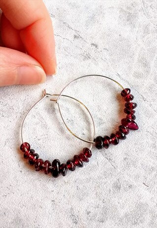 GARNET GEM STONE HOOP EARRINGS