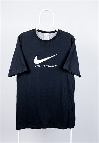 VINTAGE NIKE T-SHIRT CENTRE SWOOSH BLACK MEDIUM