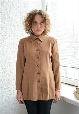 Vintage 80's Brown Long Fit Soft Shirt