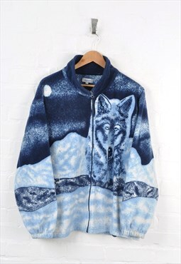 Vintage Fleece Wolf Print Blue Ladies XXL