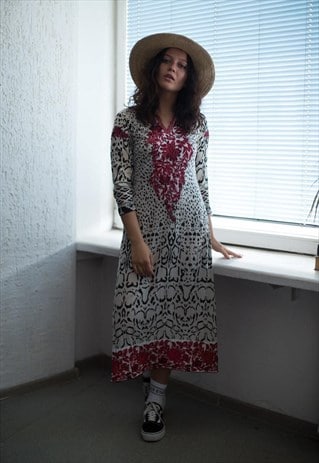 VINTAGE 90'S MULTI COLOUR PATTERNED MIDI DRESS